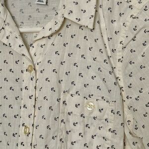 Old Navy Anchor Print White Shirt button Down XS
